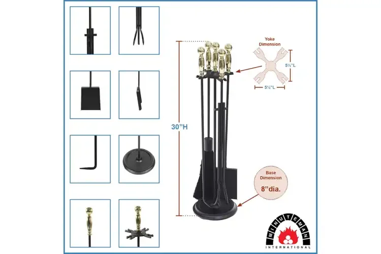 Chelmsford Fireplace Tool Set in Black & Polished Brass Specifications