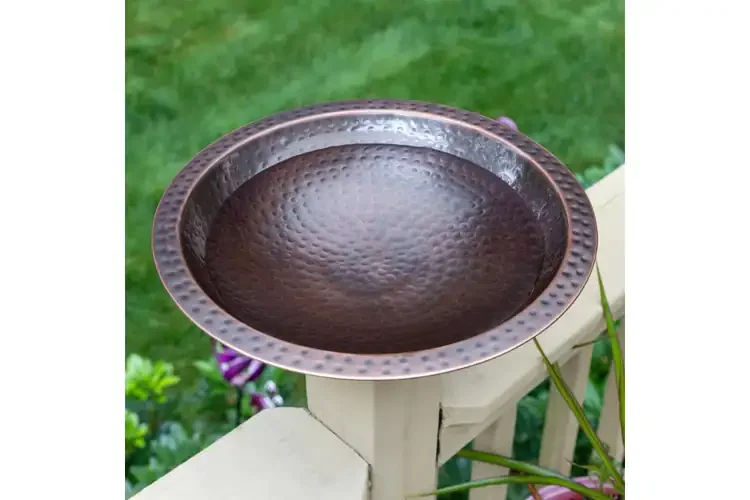 14" Hammered Burnt Copper Birdbath for 4x4 Posts With Warm Burned Copper Tone FInish