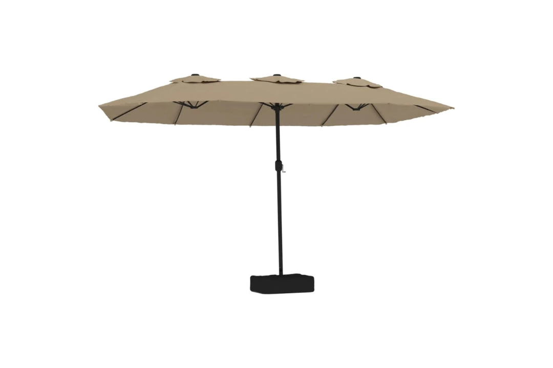 Double-Head Garden Parasol with LEDs in Taupe