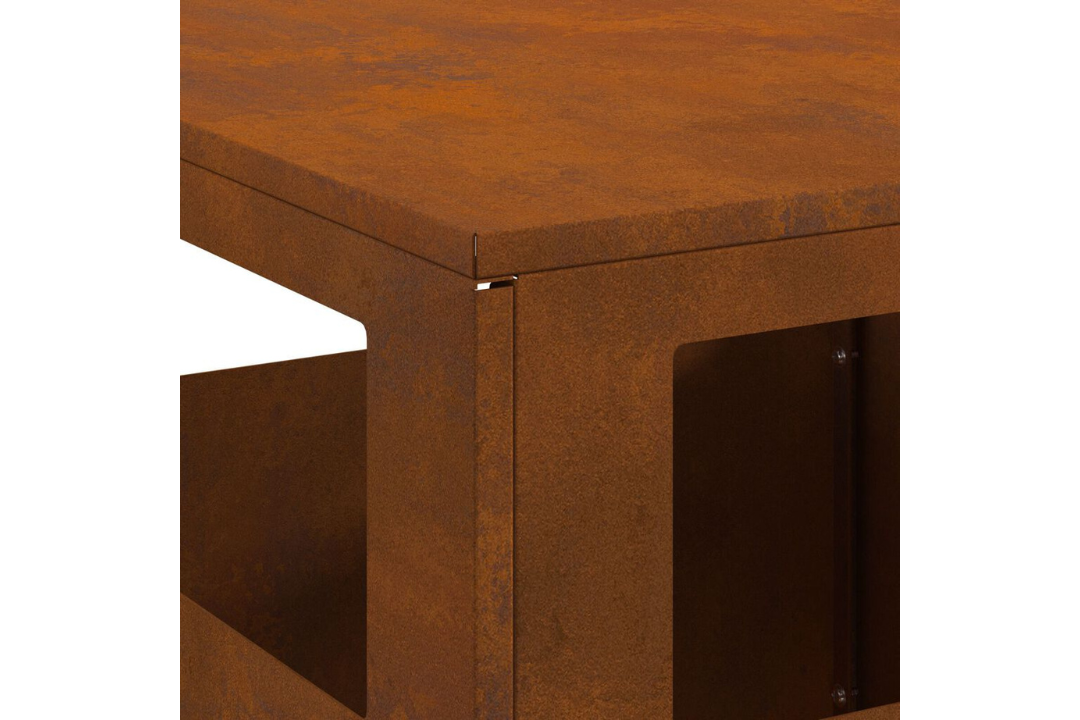 Minimalist Square Steel Fire Pit 35 x 35 x 100 cm in Rusty Brown Weathering Steel