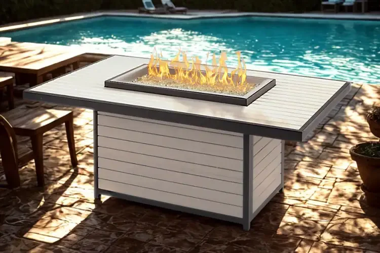 Kenwood and Brooks White Rectangular Chat Height Gas Fire Pit Table