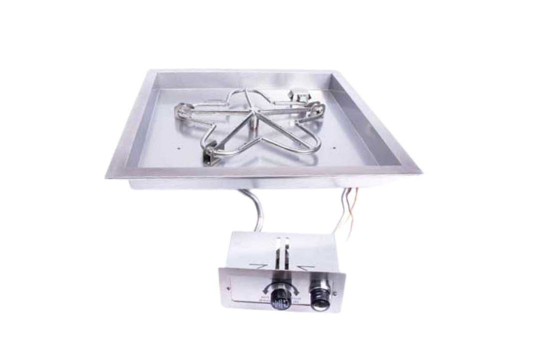 HPC Square Bowl Fire Pit Insert Push Button Ignition Standard Burner