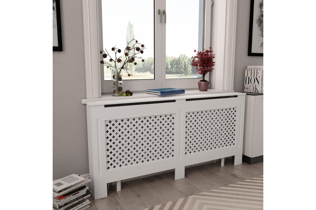 Radiator Cover MDF 172 x 19 x 81.5 cm – Modern Slatted Cabinet in White
