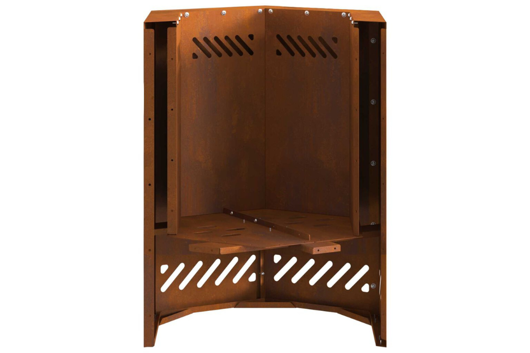 Polished Smokeless Fire Pit Hexagonal 38 x 38 x 51 cm in Rusty Brown Weathering Steel