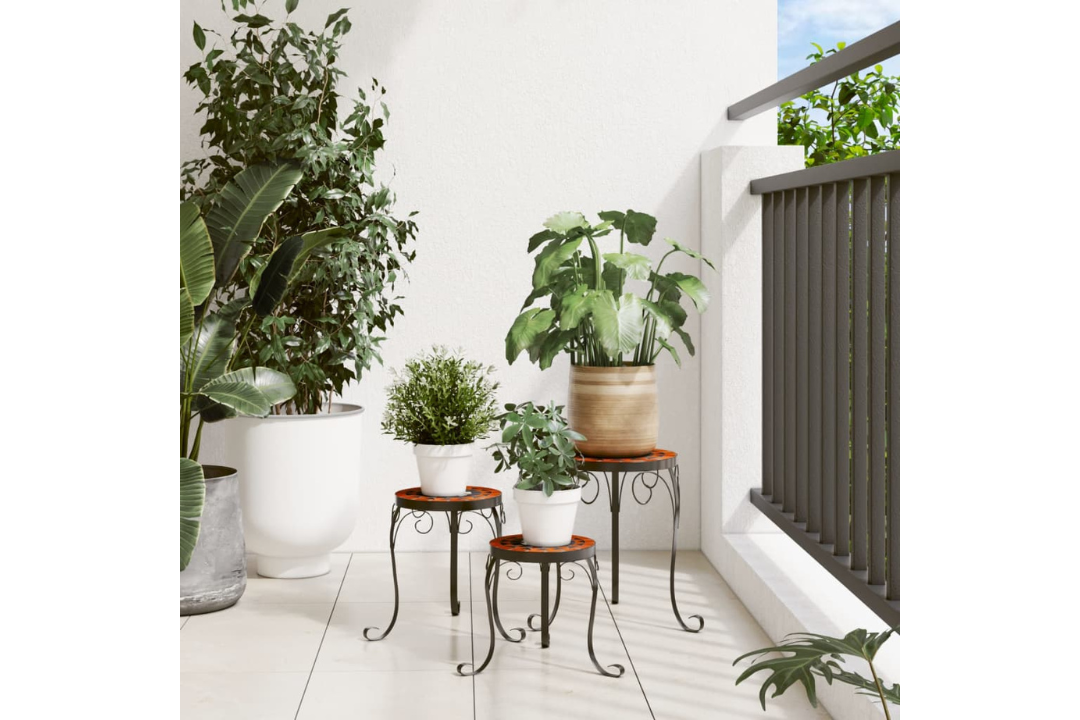 Durable Plant Stands 3 Pcs Ceramic Mosaic – Mediterranean Style in Terracotta and White