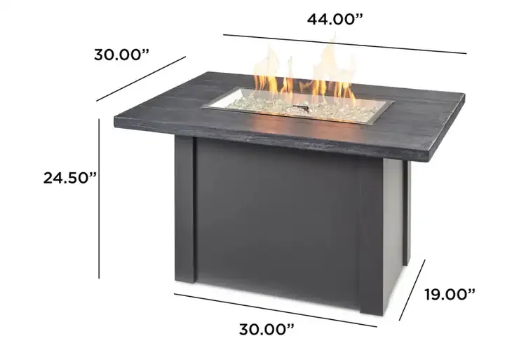 Havenwood 44" Graphite Gray Rectangular Gas Fire Pit Table Dimension