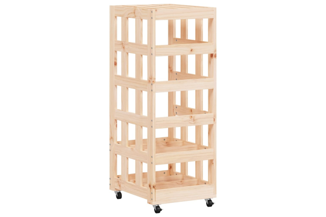 Durable Log Holder with Wheels 40x49x110 cm Solid Pine Wood Firewood Rack in Natural