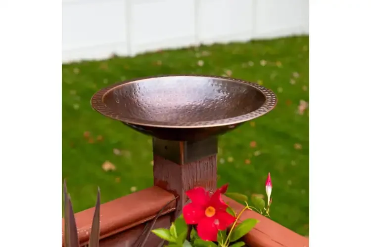 14" Hammered Burnt Copper Birdbath for 4x4 Posts