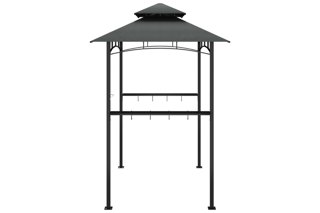 Double-Tiered Roof BBQ Gazebo Anthracite Steel with Medium Hooks & Side Shelves