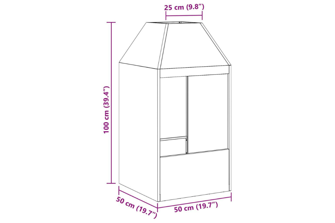 Rectangular Black Fire Pit 50 x 50 x 100 cm Specifications