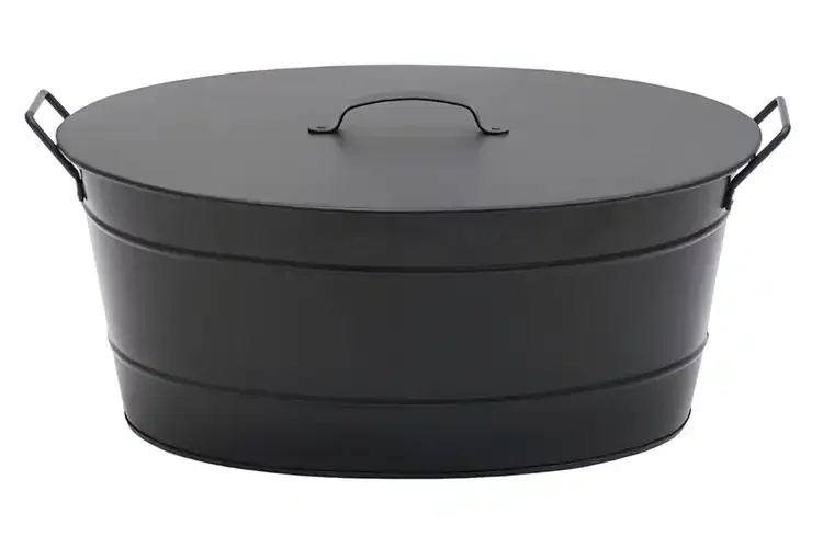 Black Oval Tub with Lid with Powder Coated Matte Black Finish