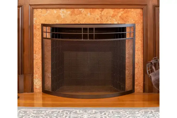 Arts & Crafts Curved Fireplace Screen with 4-Tool Set