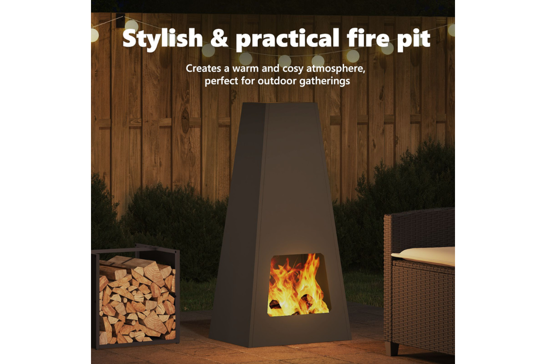 Stylish and Practical Fire Pit Cone 50 x 35 x 100 cm in Black Cold-Rolled Steel