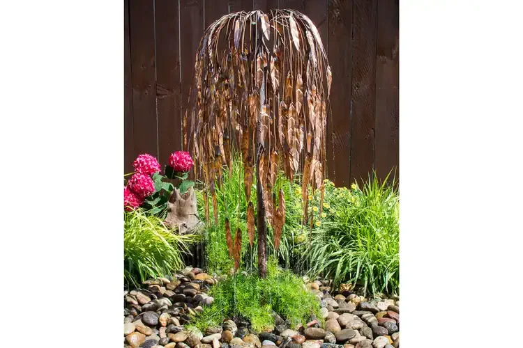 Tall Weeping Willow Copper Fountain – Complete Outdoor Water Feature Kit With Copper Leaves