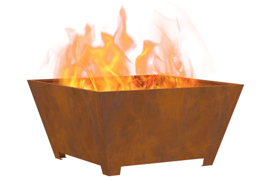 Fire Pit Square 80 x 80 x 40 cm in Rusty Brown Weathering Steel with Rich Patina