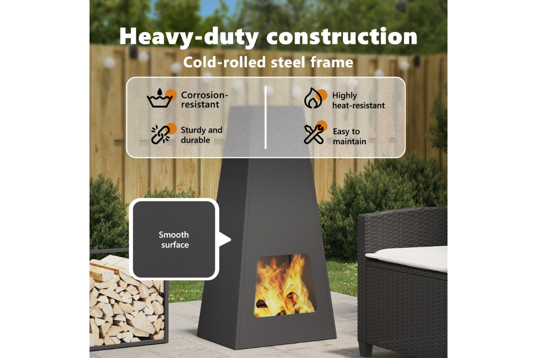 Heavy-Duty Fire Pit Cone 50 x 35 x 100 cm in Black Cold-Rolled Steel