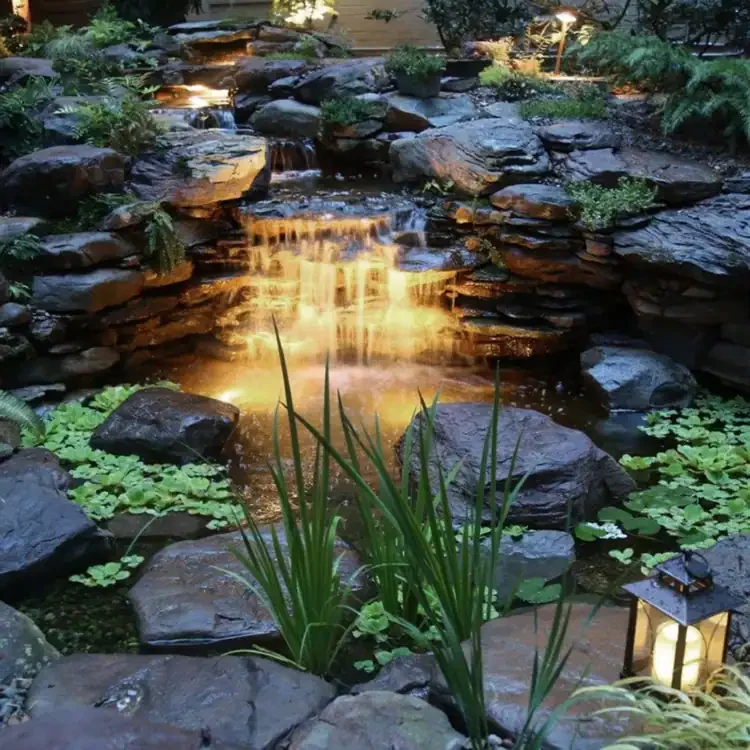 IllumiGlow® Fountain & Pond 3 Light LED Kit In Use for Ponds