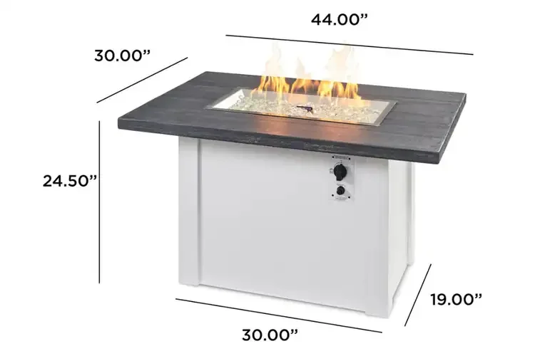 Havenwood 44" White Rectangular Gas Fire Pit Table Dimension