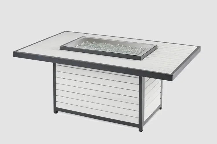 Kenwood and Brooks White Rectangular Chat Height Gas Fire Pit Table Cover Included