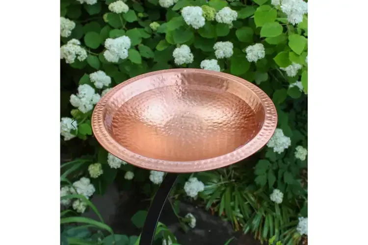 14" Hammered Solid Copper Birdbath Bowl – Rust-Free, Satin Finish
