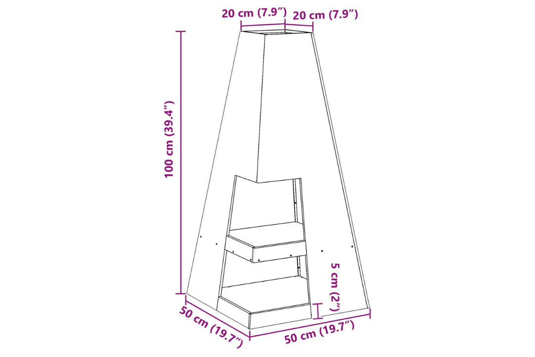 Fire Pit with Log Storage 50 x 50 x 100 cm in Black Cold-Rolled Steel Specifications
