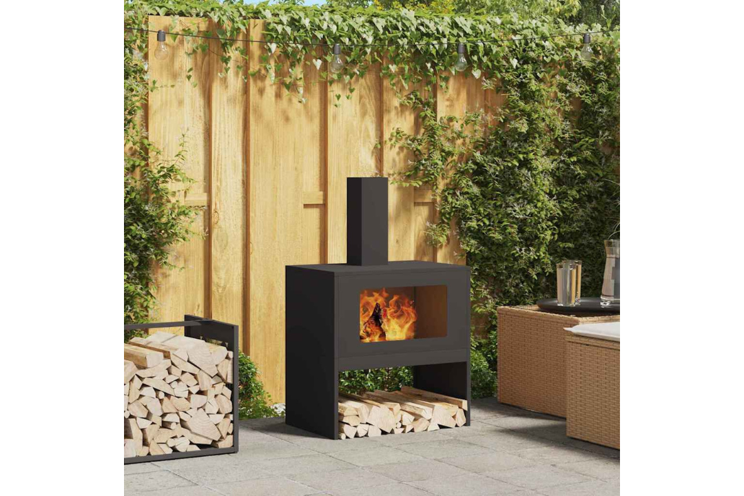 Fire Pit with Chimney 60 x 40 x 96 cm in Black Cold-Rolled Steel