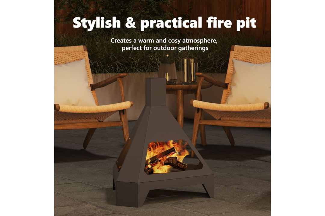 Stylish and Practical Fire Pit with Chimney 50 x 43 x 52 cm in Matte Black Cold-Rolled Steel