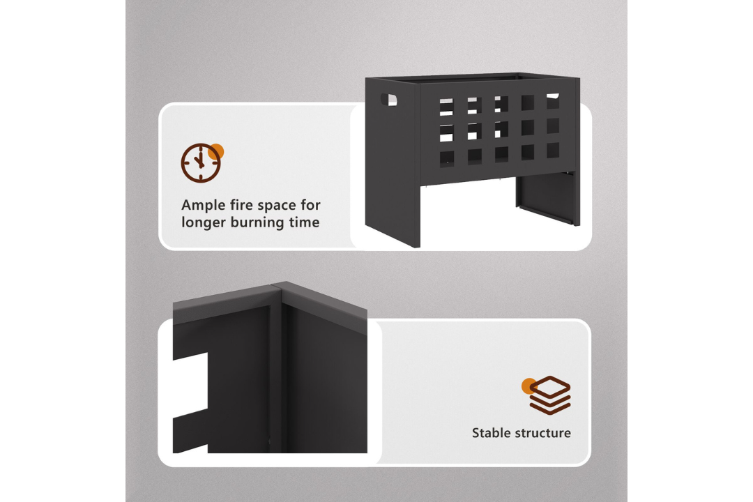Fire Pit Rectangular 50 x 30 x 40 cm in Black Cold-Rolled Steel Features