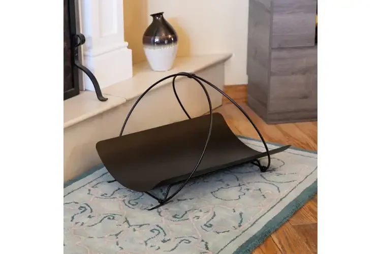 Petite Panier Log Basket – Wrought Iron Fireplace Wood Holder with Black Powder Coated Finish