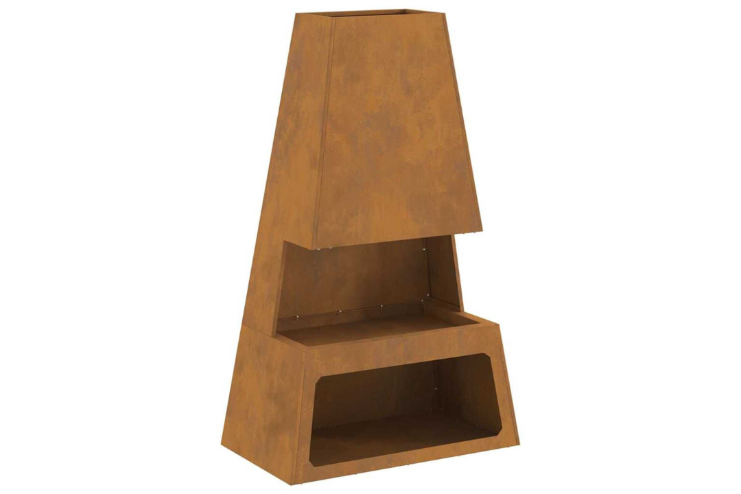 Fire Pit with Log Storage 60 x 35 x 100 cm in Rusty Brown