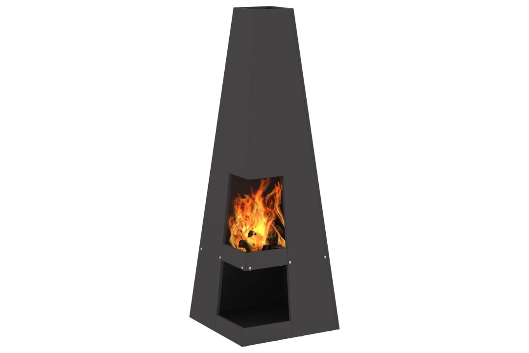 Fire Pit with Log Storage 35 x 35 x 100 cm in Matte Black Cold-Rolled Steel