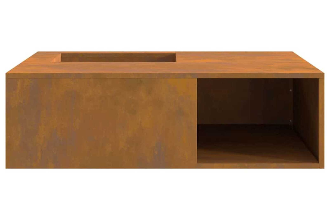 High-Quality Fire Pit with Log Storage 100 x 100 x 30 cm in Rusty Brown Weathering Steel