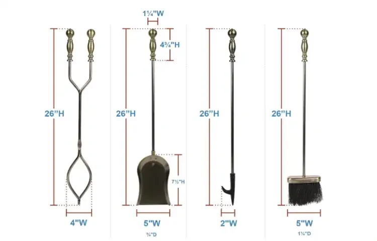 Antique Brass Fireplace Tool Set - Tool Length