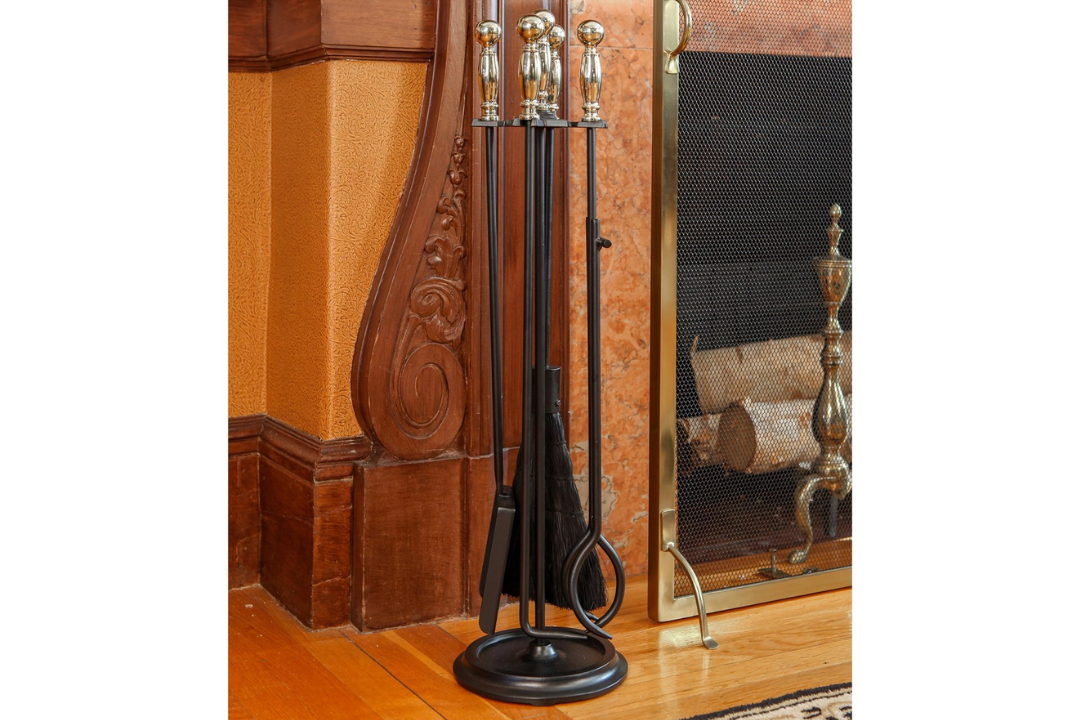 Chelmsford Fireplace Tool Set in Black & Polished Brass