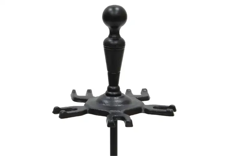 Plymouth Fireplace Tool Set – Cast & Wrought Iron, Black Powder-Coated Yoke in Rectangular Base