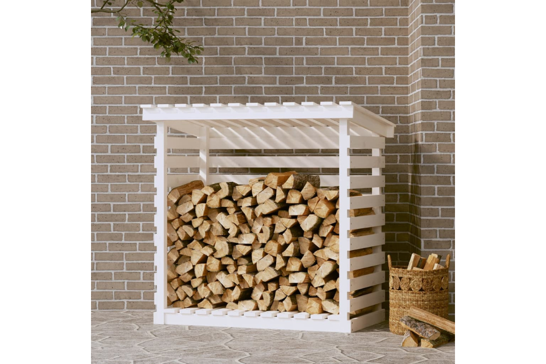 Firewood Rack White Solid Wood Pine