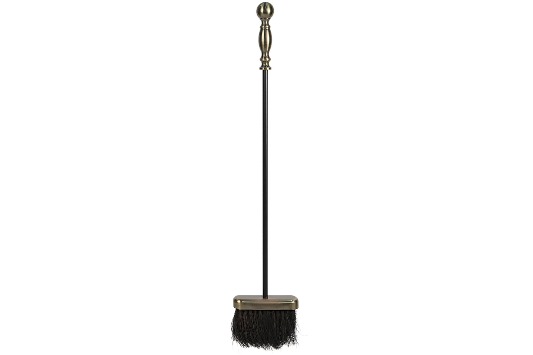 Sutton Fireplace Tool Set Brush in Antique Brass and Black Powder Coated Finish