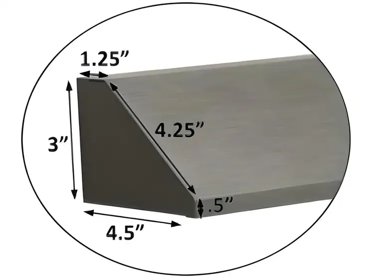 4-1/2" Deep Fireplace Hood in Flat Black Powder Coat Finish Detail Specs