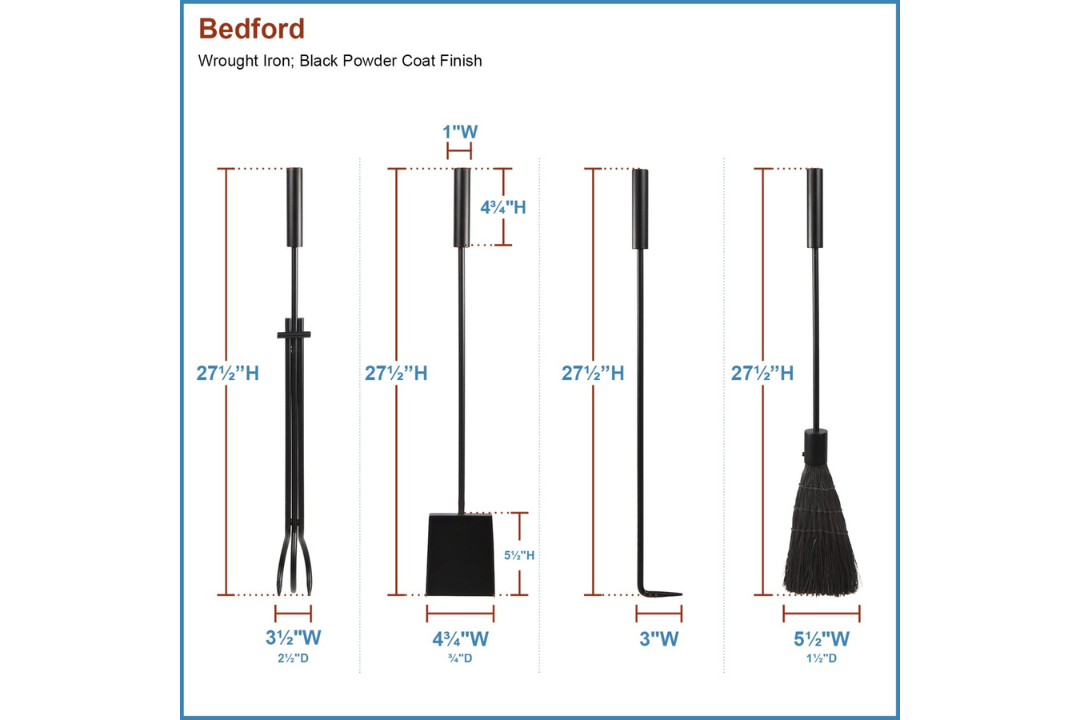 Bedford Fireplace Tool Set in All Black Tool Set Details