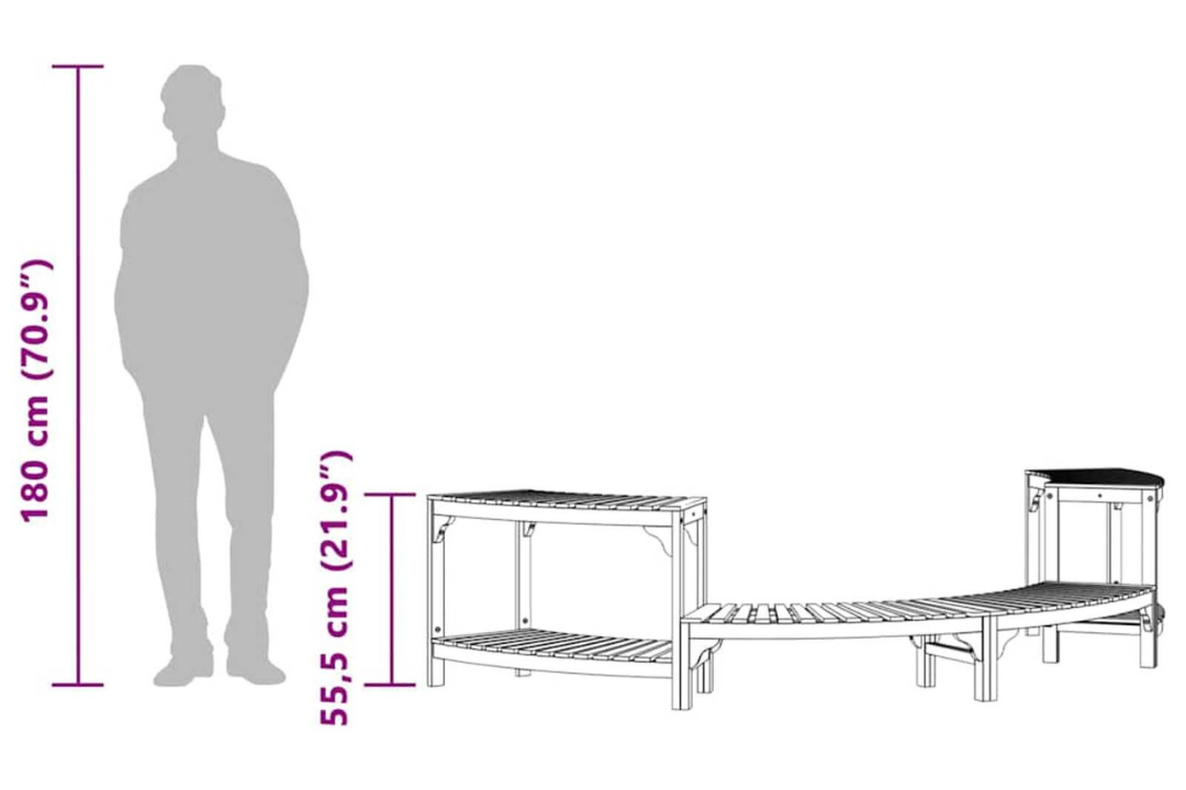 Hot Tub Surround Half-Round Solid Wood Acacia in 252 x 111.5 x 55.5 cm Height Comparison