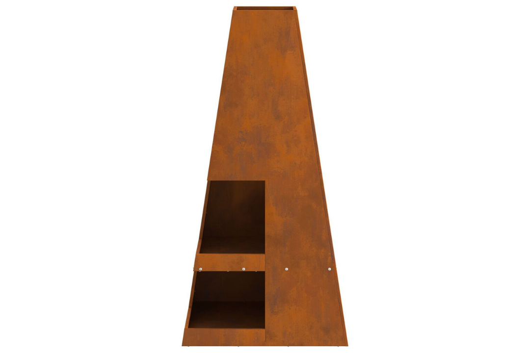 High-Quality Fire Pit with Log Storage 50 x 50 x 100 cm in Rusty Brown Weathering Steel