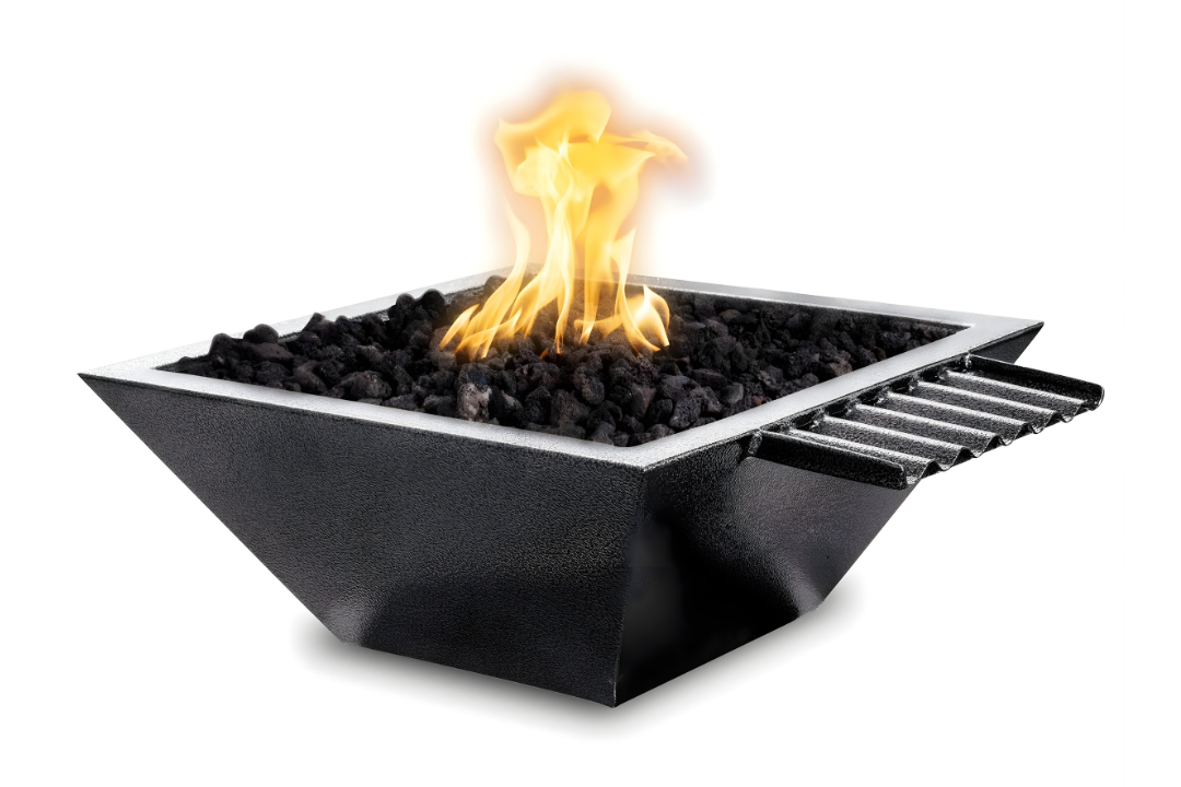 The Outdoor Plus 24" Maya Fire & Water Bowl – Wave Scupper - Silver Vein