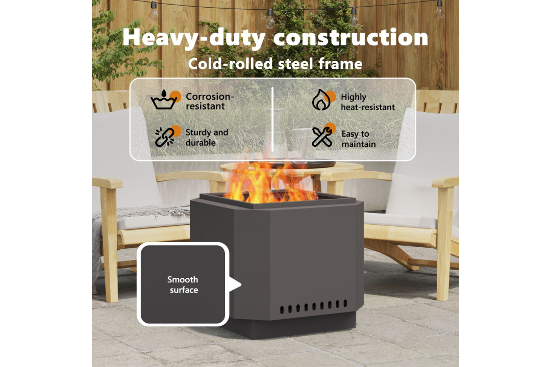 Heacy-Duty Smokeless Fire Pit 58 x 58 x 51 cm in Black Cold-Rolled Steel