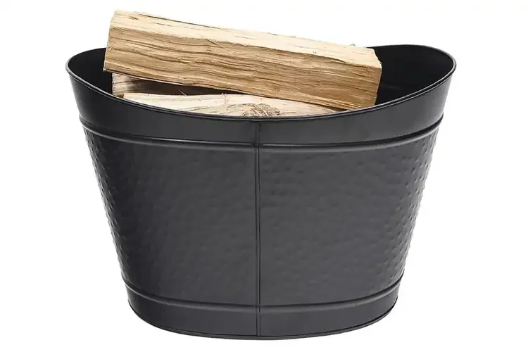 Sophisticated Black Bin – Galvanized Steel Firewood Holder with Black Hammered Finish