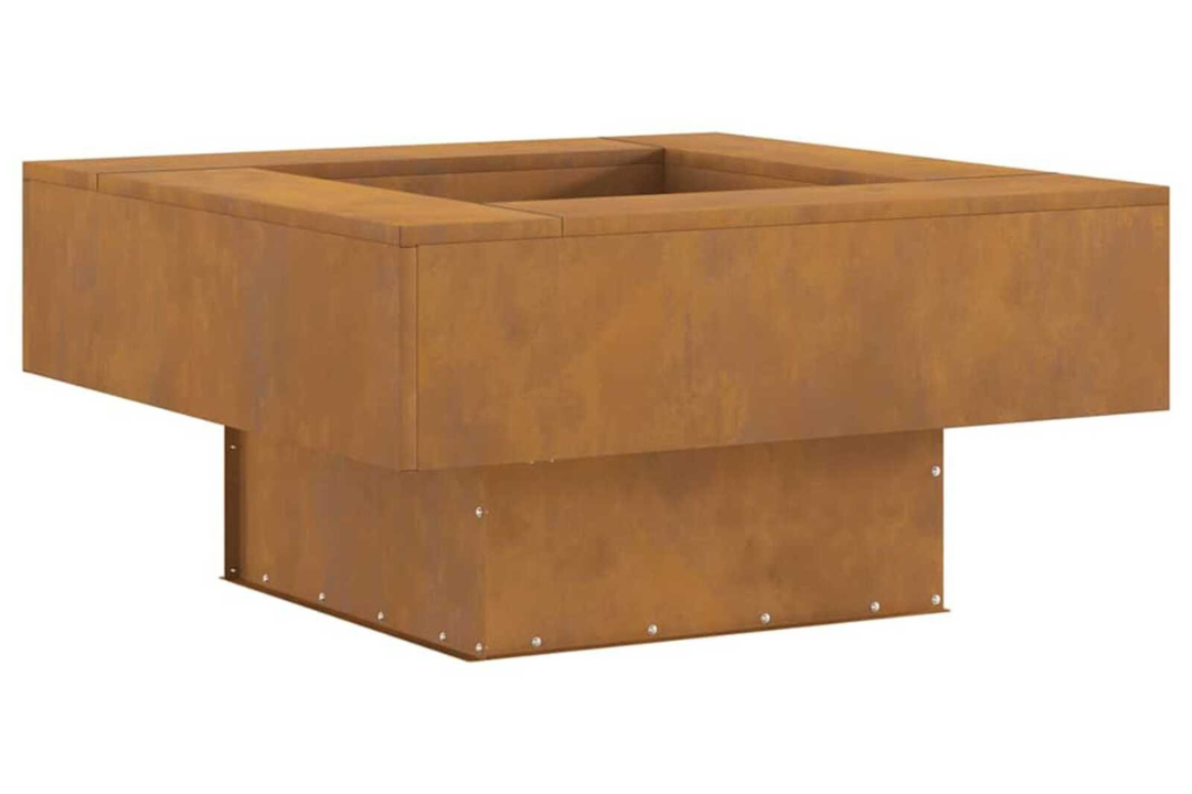 Square Fire Pit 80 x 80 x 40 cm in Rusty Brown Weathering Steel