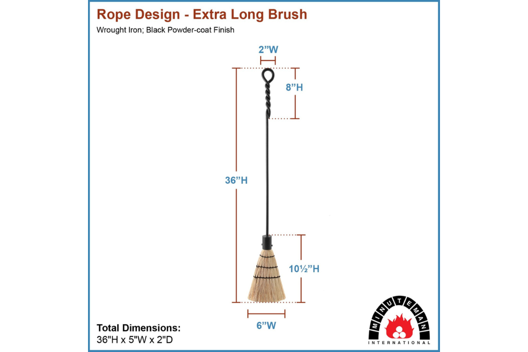 Extra Long Brush Wrought Iron Fireplace Tools with Twisted Rope Handles Specifications
