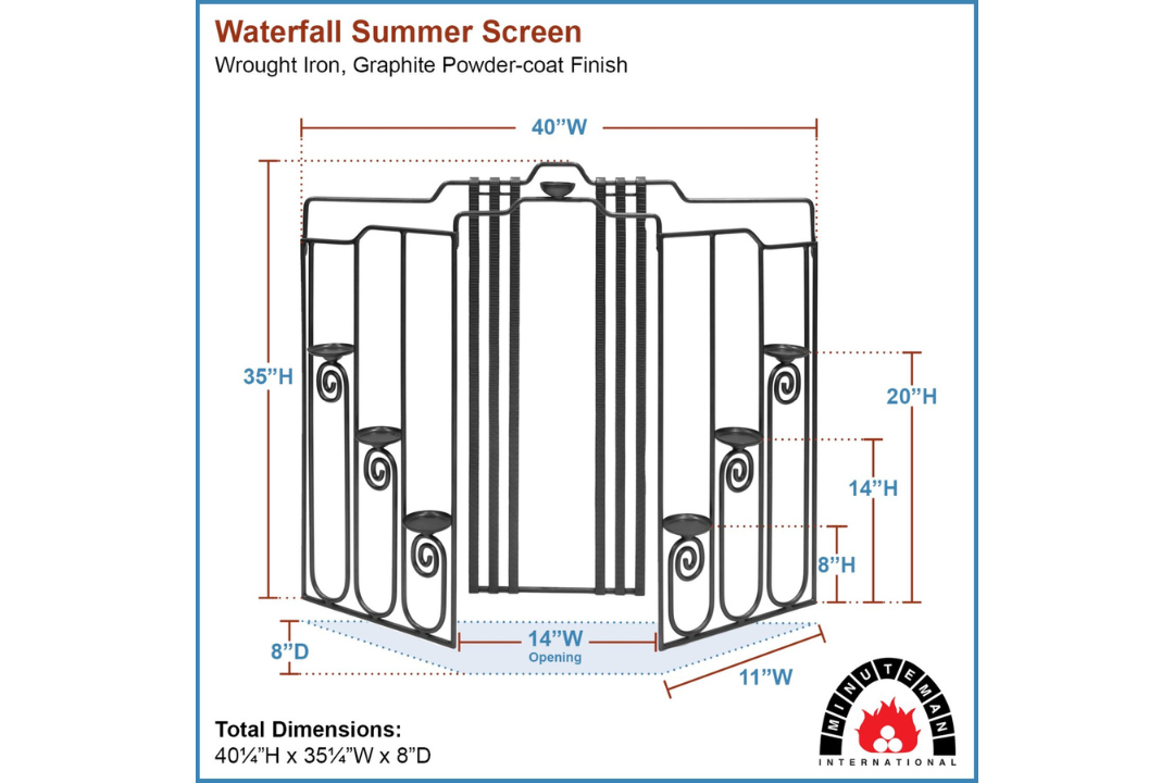 Waterfall Wrought Iron Summer Fireplace Screen with Candle Platforms Specifications