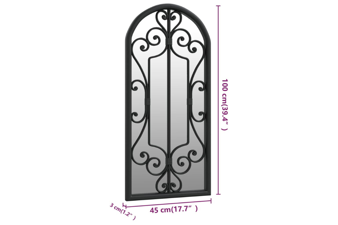 Rustic Outdoor Only Garden Mirror 100 x 45 cm in Black Specifications