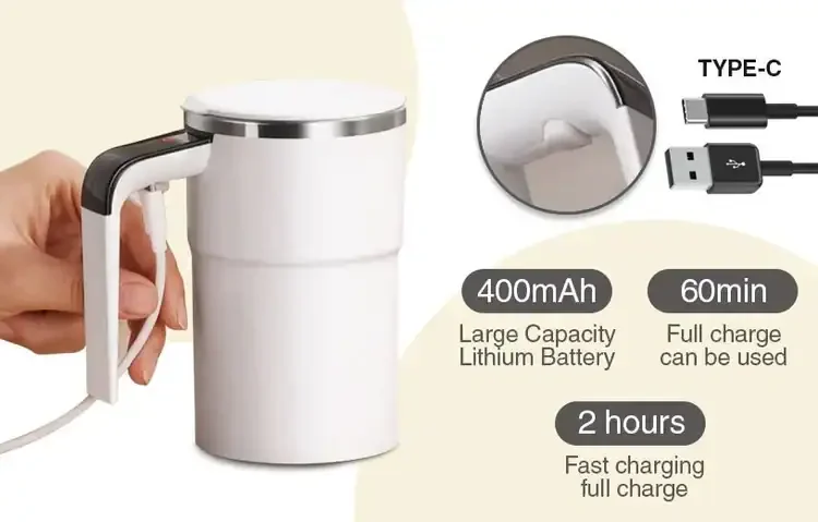 White Self-Stirring Coffee Mug - USB Chargeable