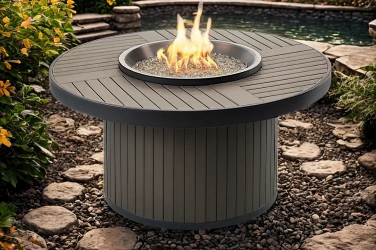 Kenwood and Brooks Taupe Round Chat Height Fire Pit Table